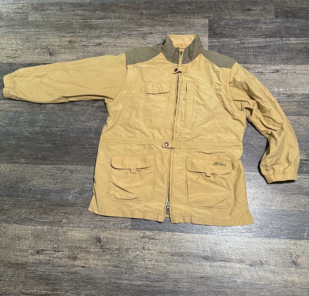 LL.Bean Safari Hunting Shooting Jacket Vented Tan Cotton Nylon Mens